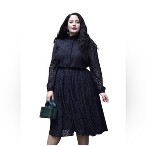 Lane Bryant x Girl With Curves Women's Plus Size 18 Black Lace Pleated Dress NWT